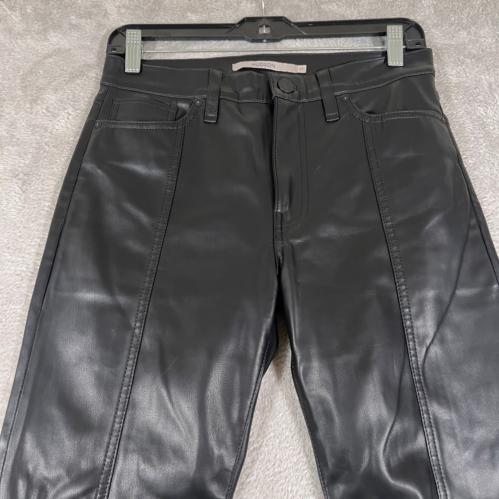 Hudson Collection Pants Womens 27 Black Faux Leather Flare Split Hem